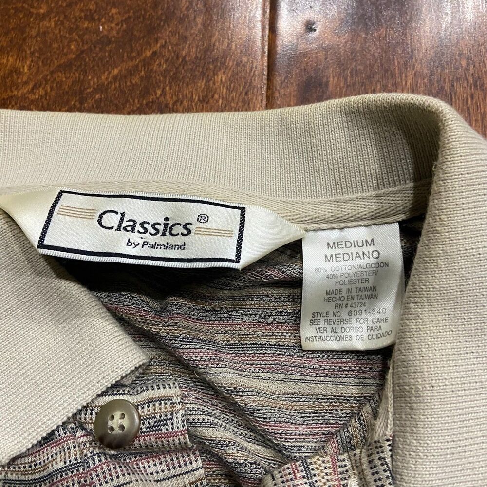 Classics By Palmland Vintage 90s Geometric Tan Brown Polo Men's Size Medium - Picture 6 of 8